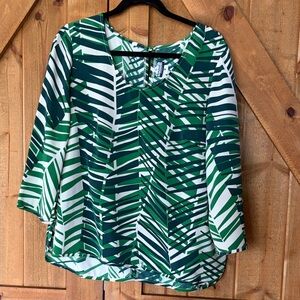 Manuhealii Green and White Palm-Print Blouse